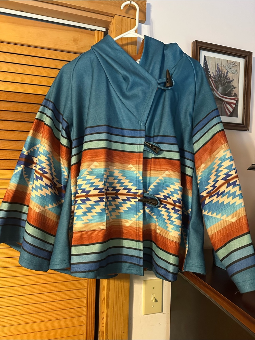 Beth Dutton Replica Teal Southwestern Toggle Jacket - Women's Coat